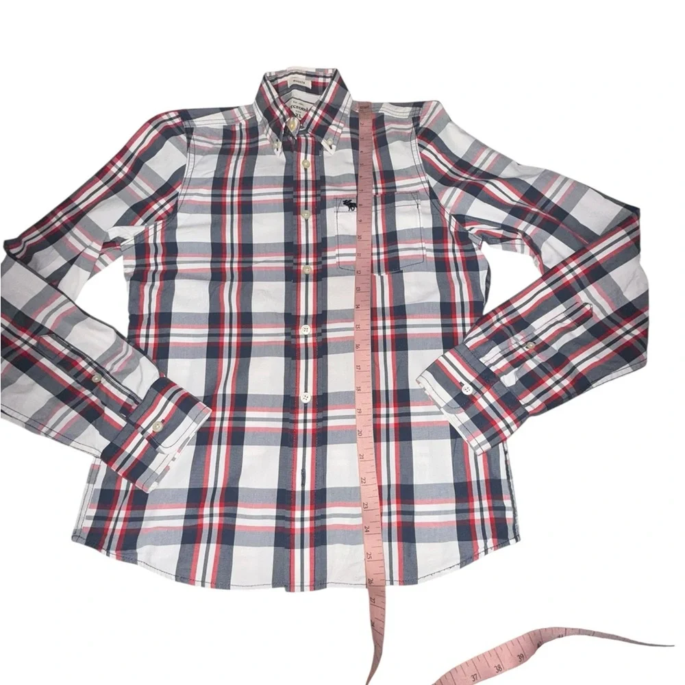 Abercrombie & Fitch Cotton Red White and Blue Button-Down Plaid Shirt Size XL